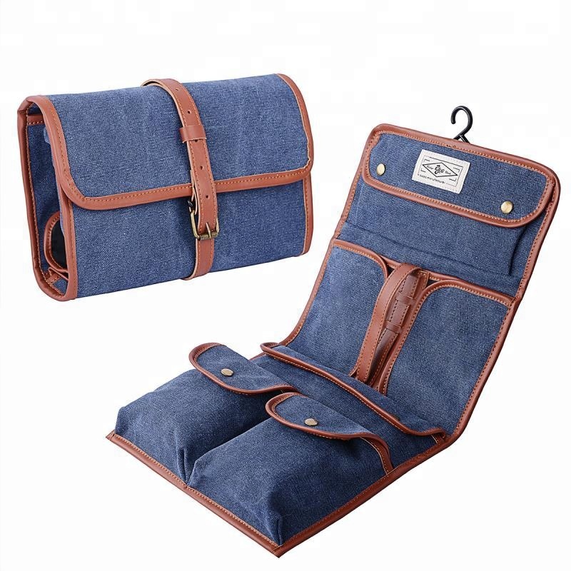 Vintage Canvas Wash Shower Multi-pocket Travel Storage Folding Waterproof Travel Hanging canvas Toiletry Bag